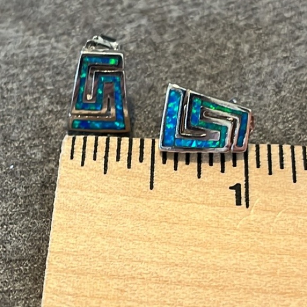 Sterling Blue Opal Inlaid Earrings - Picture 3 of 6